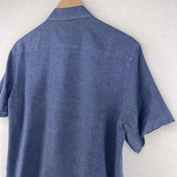 UNTUCKIT Shirt Mens M Cameron WR Linen Chambray Slim Fit Wrinkle Resistant Blue - Picture 8 of 13